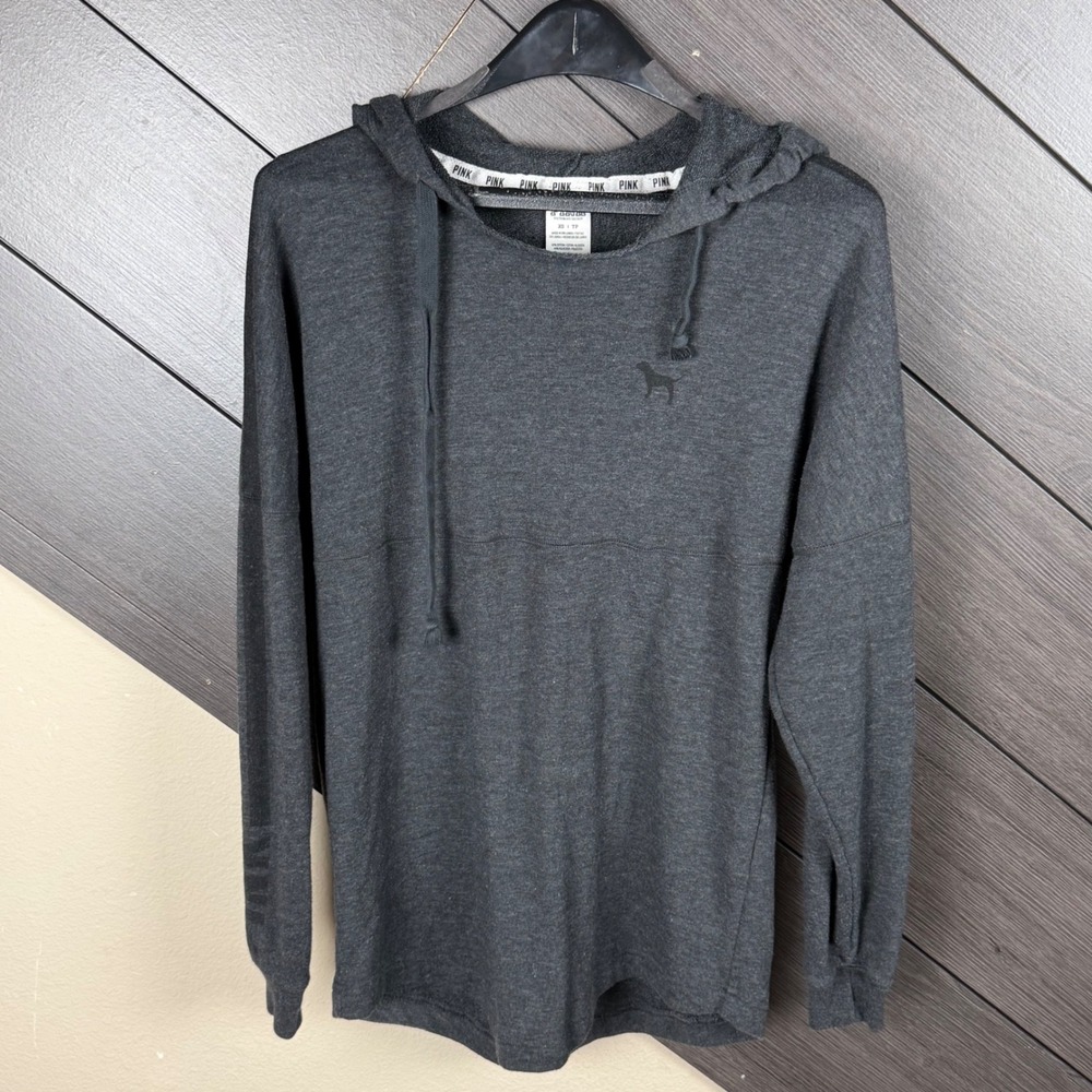 PINK Victoria's Secret Women XS Lightweight Hoodie Charcoal Gray Logo Pullover